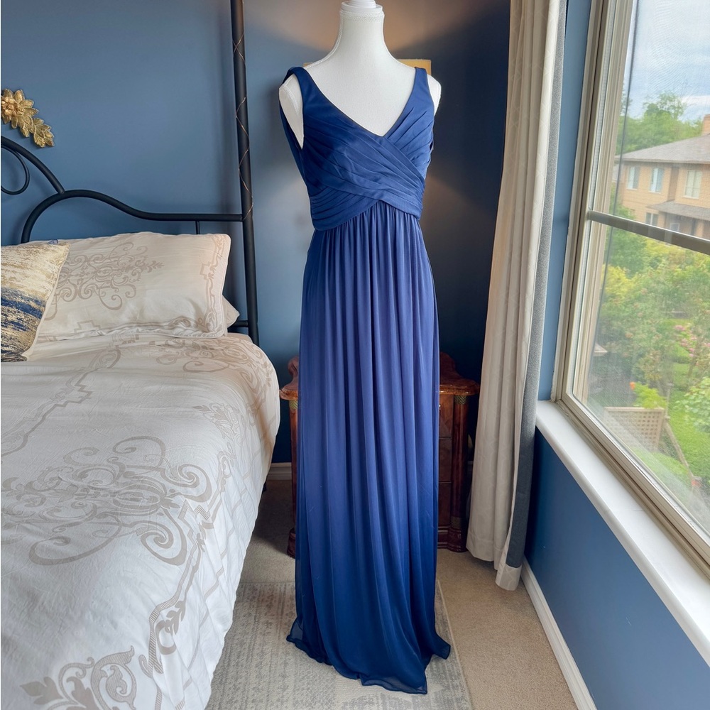 David’s Bridal Marine Blue Long Gown With Cowl Back